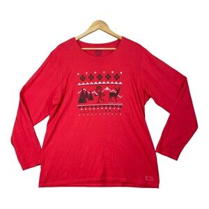 Life Is Good Women 2XL Classic Fit Red Long Sleeve Happy Trails T-shirt Holiday